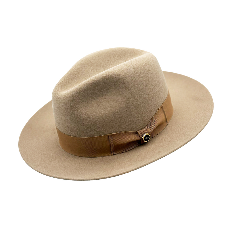 Light brown hat with tonal hat band
