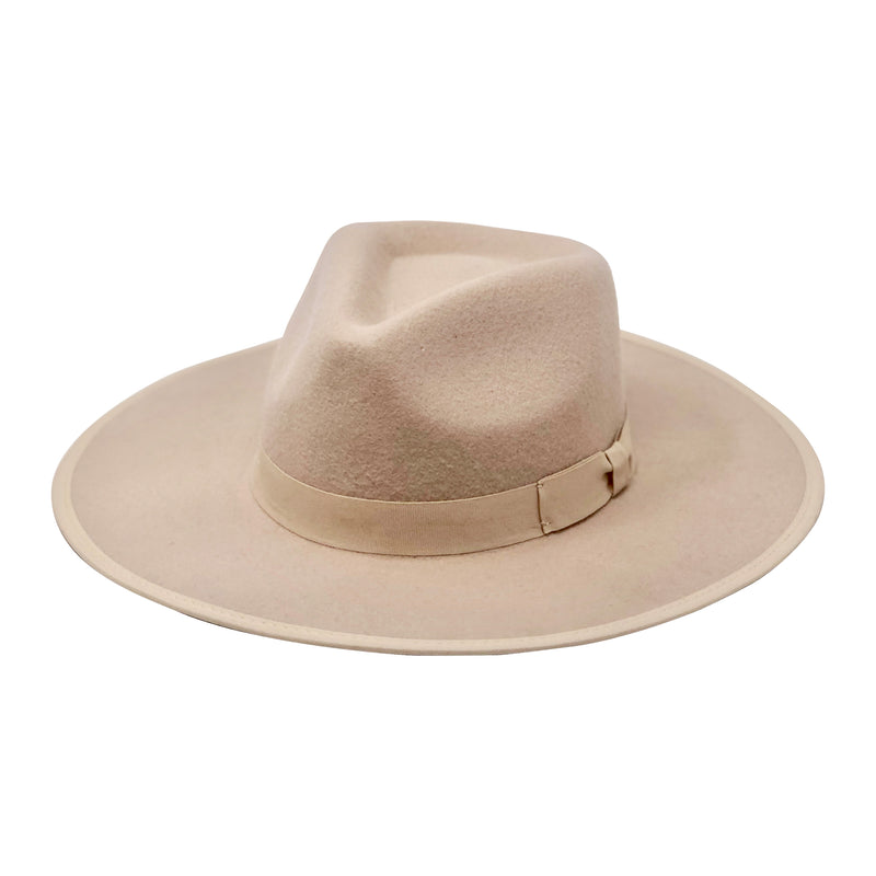 Devin Stiff Wide Brim Adjustable Felt Fedora Beige